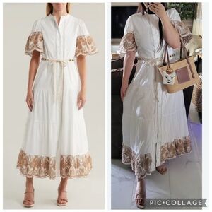 Love By Design Southampton Embroidered Maxi‎ Dress White Taupe M